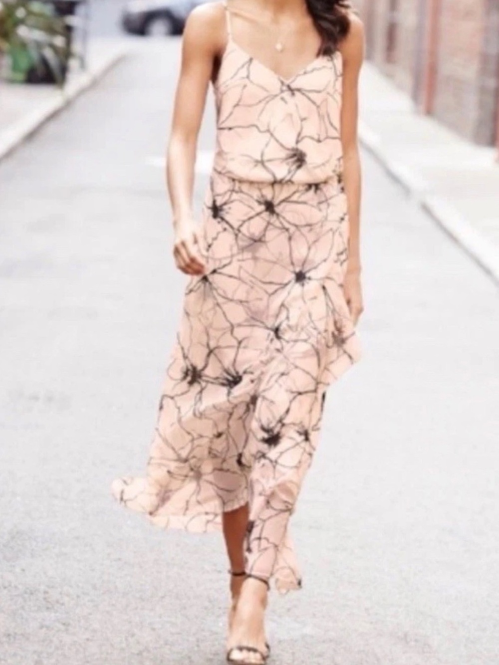 BANANA REPUBLIC Pink Floral Spaghetti Strap Long Ruffle Edge sun Dress sz 6
